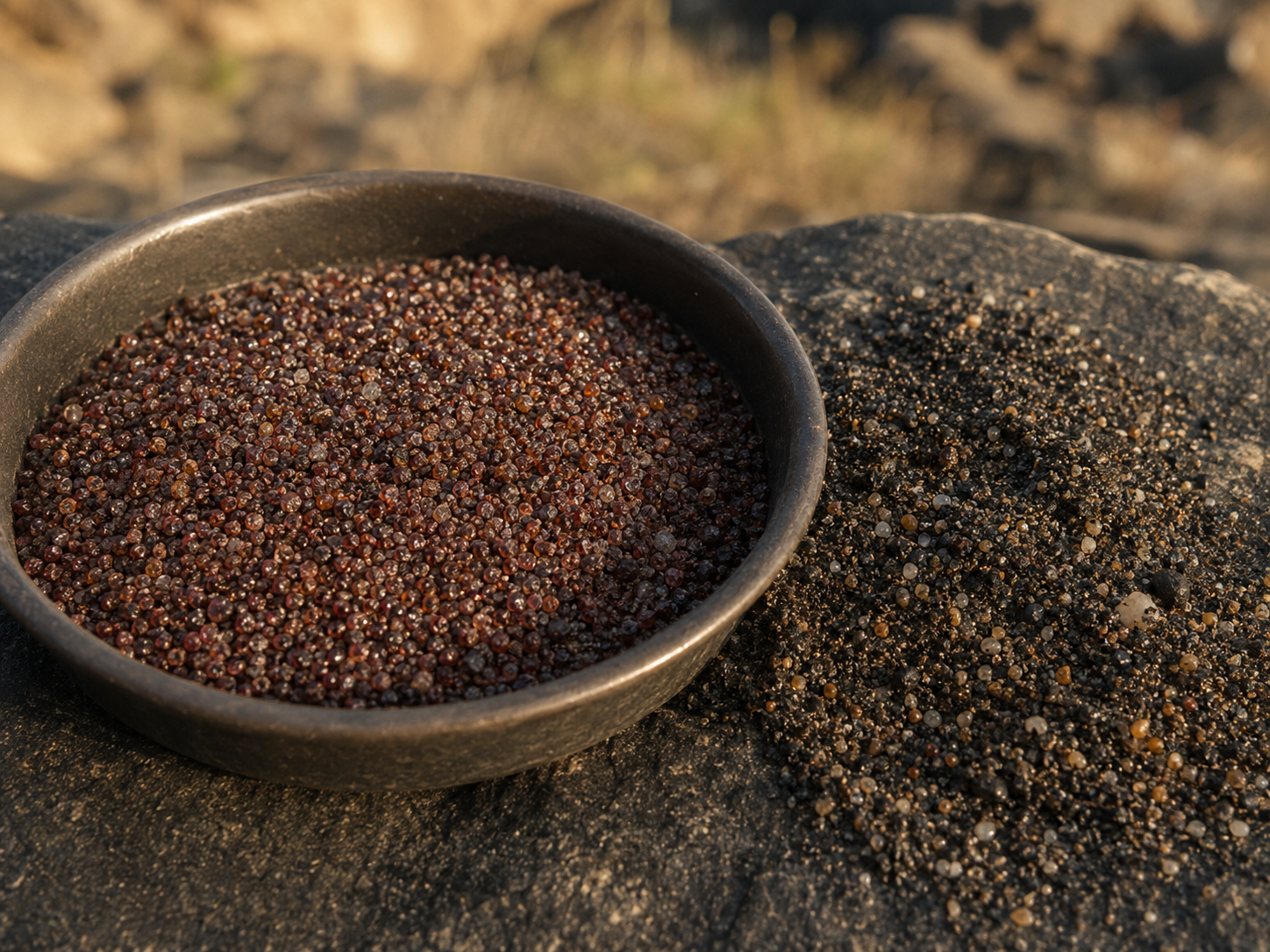 Garnet sand concentrate in a sampling tray
